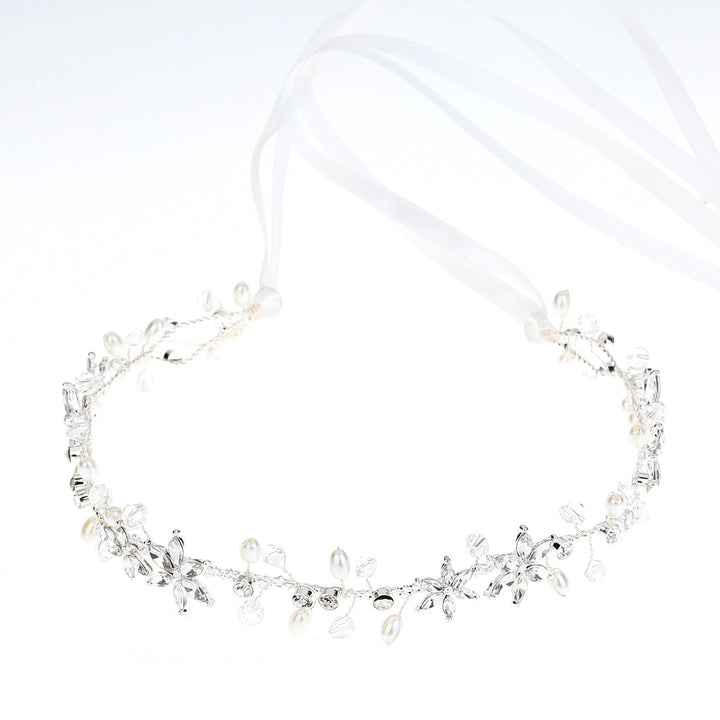 Bride Girl Headwear Korean Rhinestone Flower Pearl Hair Band Soft Chain Hair Hoop Minimalist Wedding Dress Hair Accessories