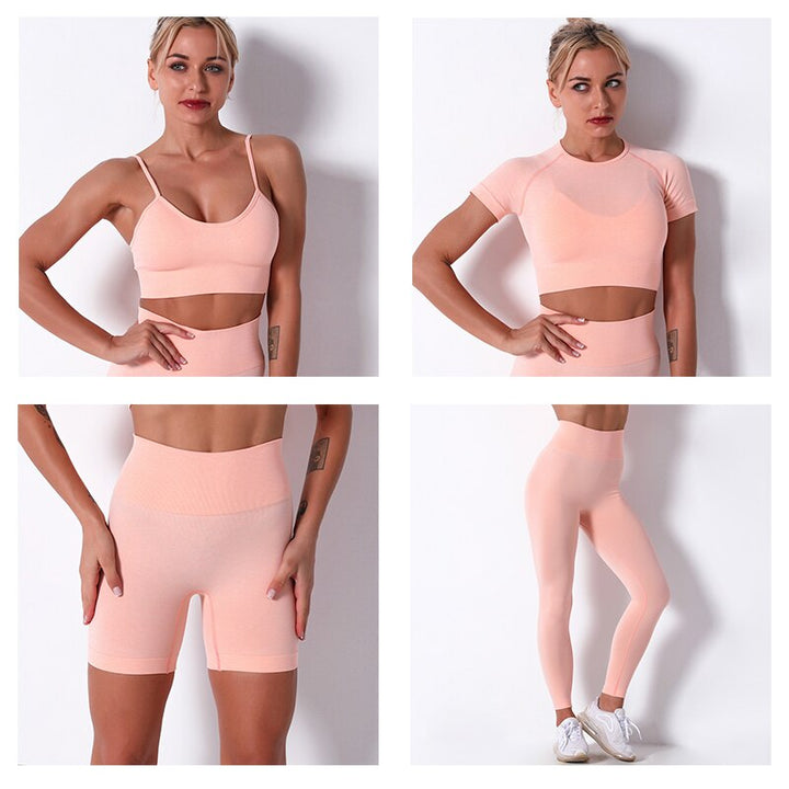 2/3/4 Piece Women’s Seamless Yoga Set — High-Waist Leggings, Shorts, Crop Top and Sports Bra