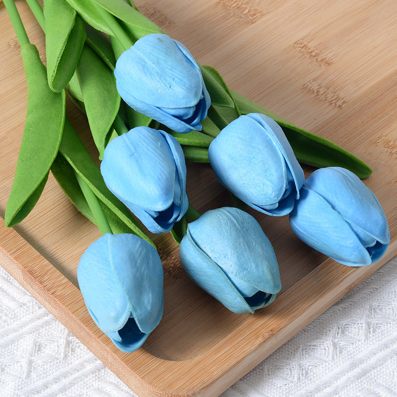 PU Mini Tulip Artificial Flower Home Wedding Decoration Hand Touching Plastic Flower