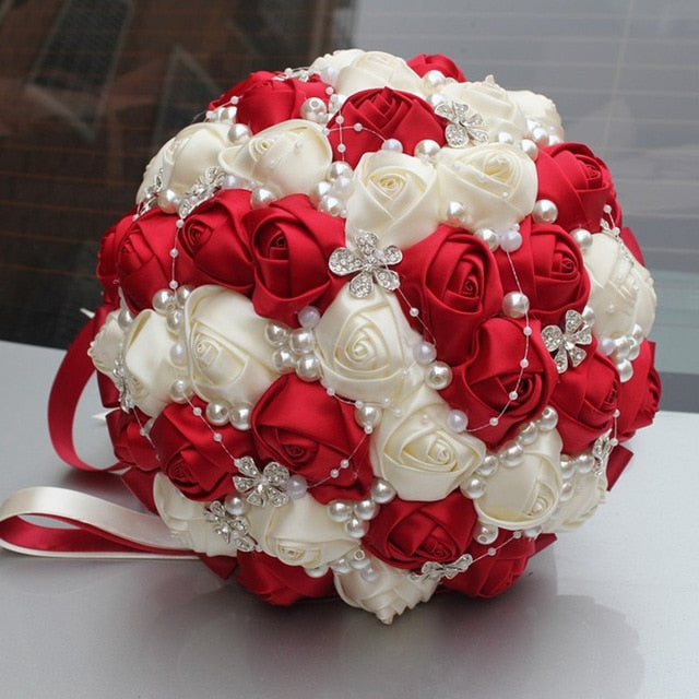 Burgundy Artificial Flower Bridal Bride Bridesmaid Wedding Bouquet