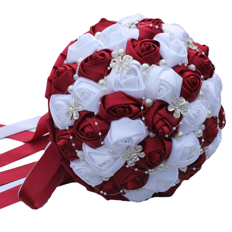 Burgundy Artificial Flower Bridal Bride Bridesmaid Wedding Bouquet