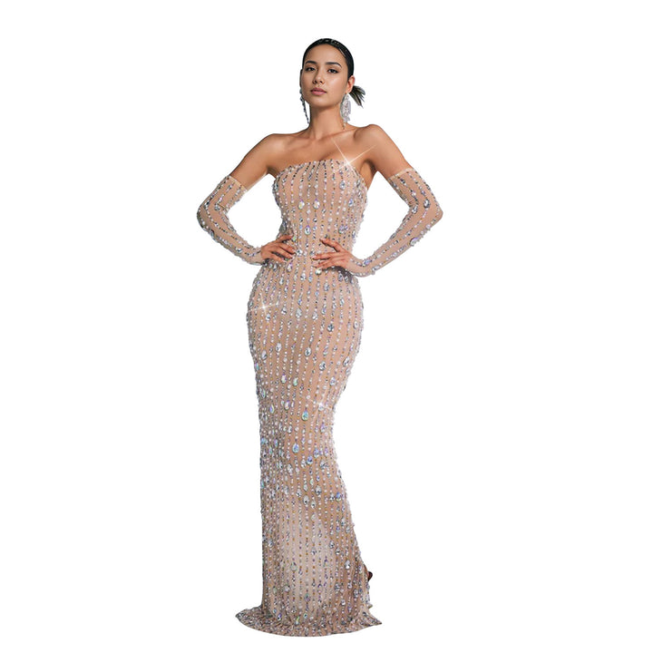 Fashion Women's Embellished One-Shoulder Dress Long Dress