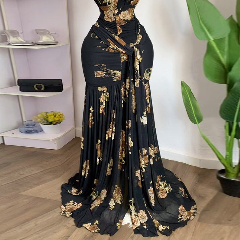 Elegant Sexy Bodycon Dress with Waist Tie and Side Split, Summer New Arrival, Long Dress