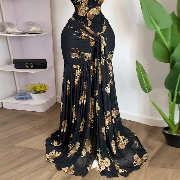 Elegant Sexy Bodycon Dress with Waist Tie and Side Split, Summer New Arrival, Long Dress