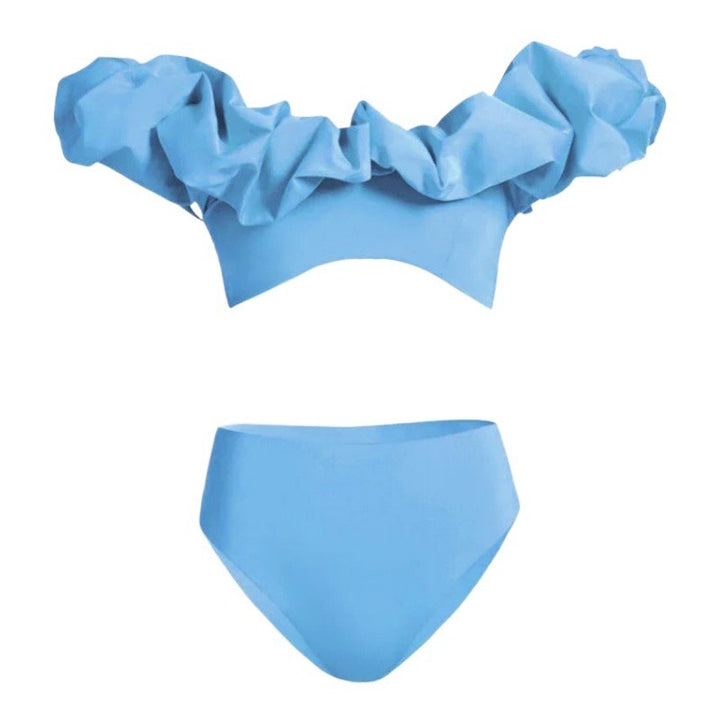 New one-piece bikini bubble shoulder solid color high waist split swimsuit
