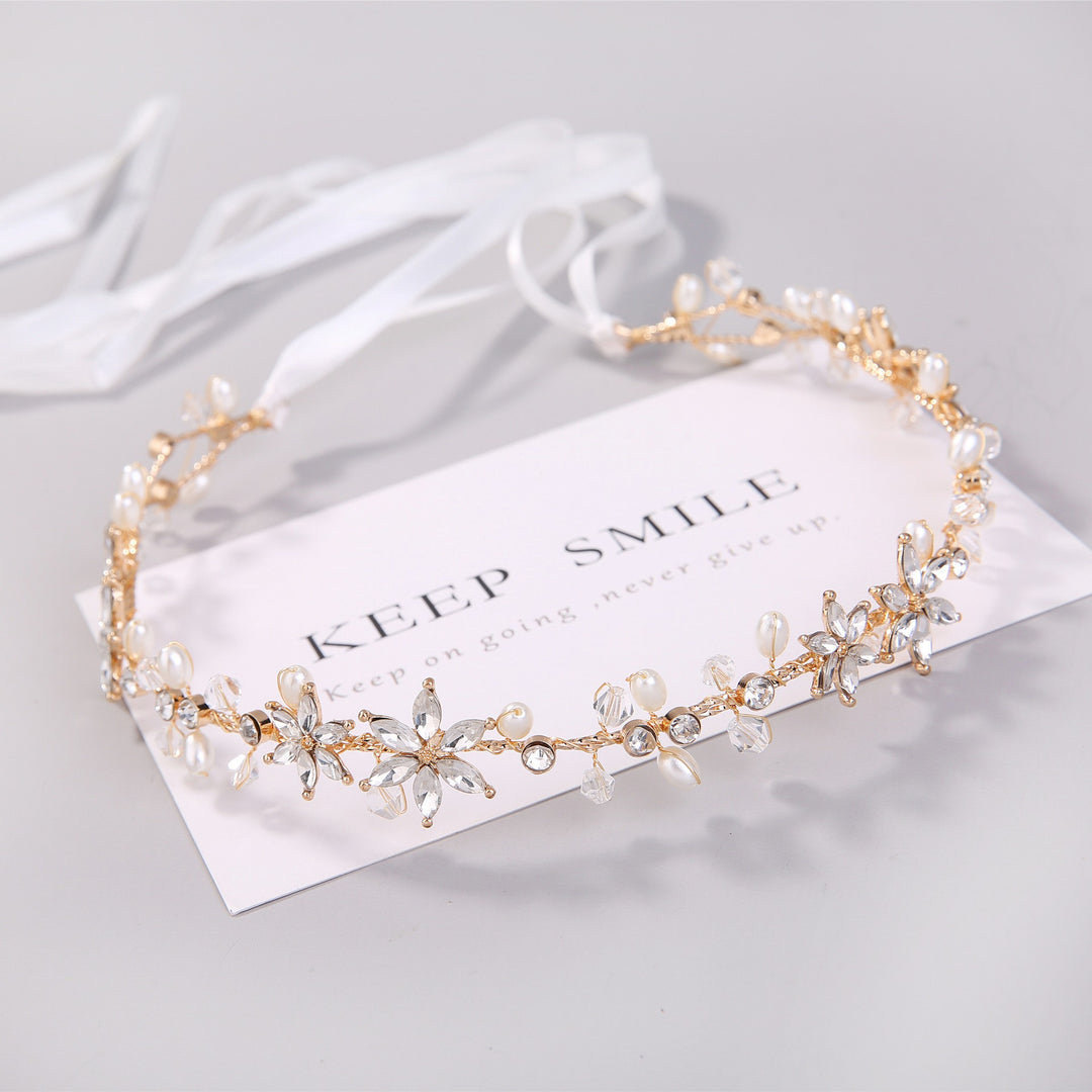 Bride Girl Headwear Korean Rhinestone Flower Pearl Hair Band Soft Chain Hair Hoop Minimalist Wedding Dress Hair Accessories