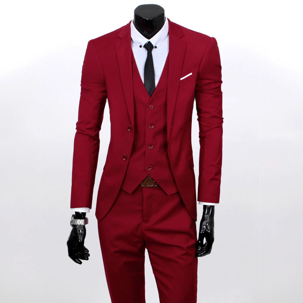 Groom's suit set men's three piece set British casual business suit men's