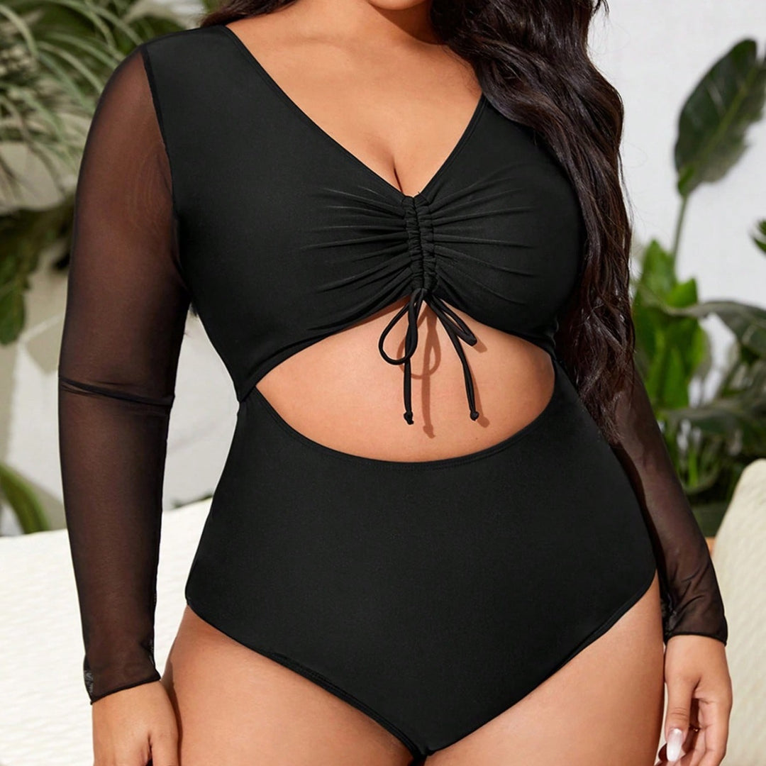 Plus Size Black One-Piece Swimsuit Bodysuit for Women | Padded Soft Cup Swimwear 0XL-4XL