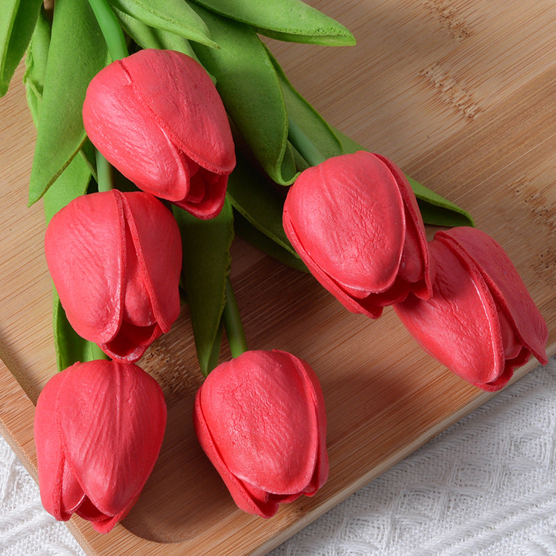 PU Mini Tulip Artificial Flower Home Wedding Decoration Hand Touching Plastic Flower
