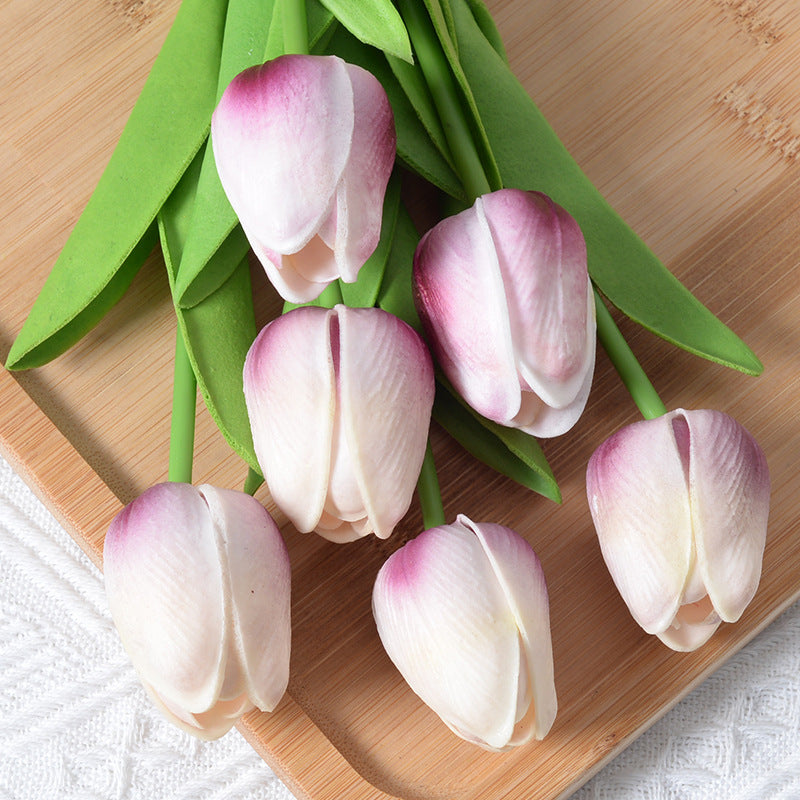 PU Mini Tulip Artificial Flower Home Wedding Decoration Hand Touching Plastic Flower