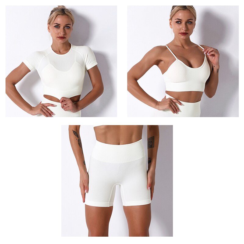 2/3/4 Piece Women’s Seamless Yoga Set — High-Waist Leggings, Shorts, Crop Top and Sports Bra