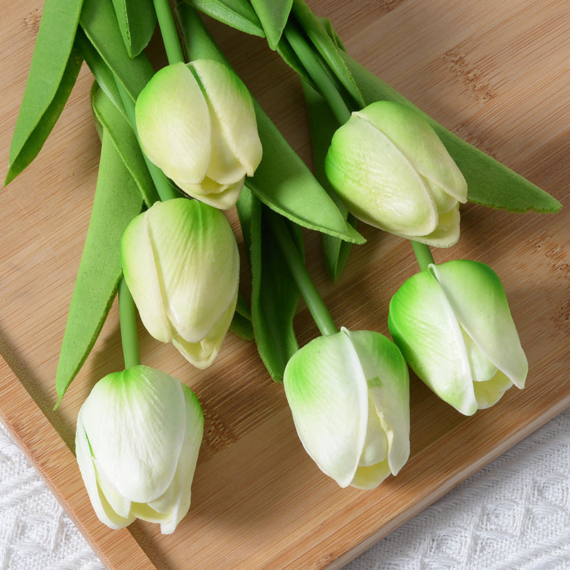 PU Mini Tulip Artificial Flower Home Wedding Decoration Hand Touching Plastic Flower