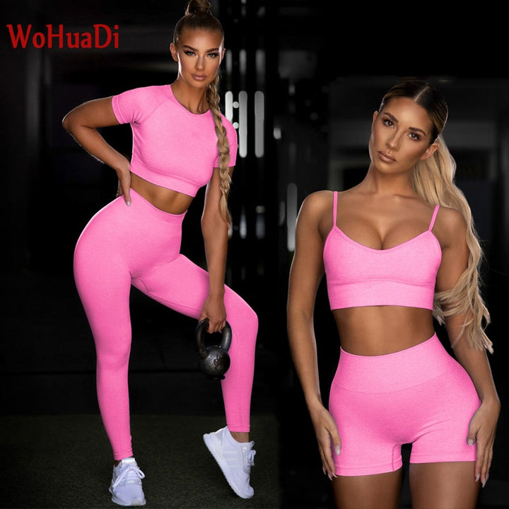 2/3/4 Piece Women’s Seamless Yoga Set — High-Waist Leggings, Shorts, Crop Top and Sports Bra