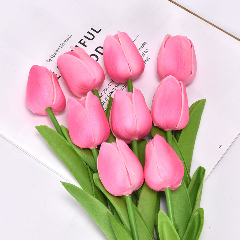 PU Mini Tulip Artificial Flower Home Wedding Decoration Hand Touching Plastic Flower