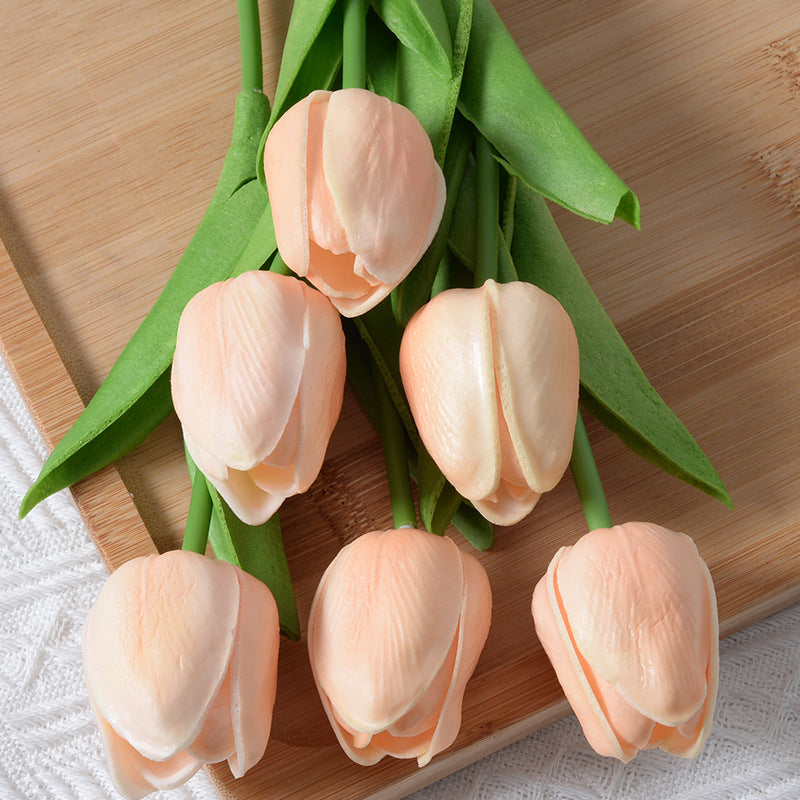 PU Mini Tulip Artificial Flower Home Wedding Decoration Hand Touching Plastic Flower