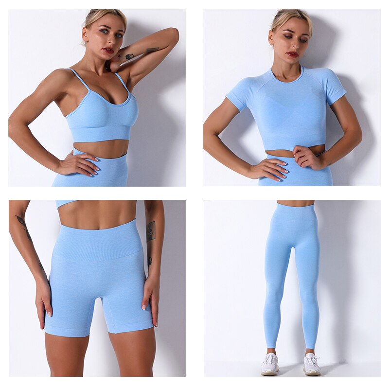 2/3/4 Piece Women’s Seamless Yoga Set — High-Waist Leggings, Shorts, Crop Top and Sports Bra