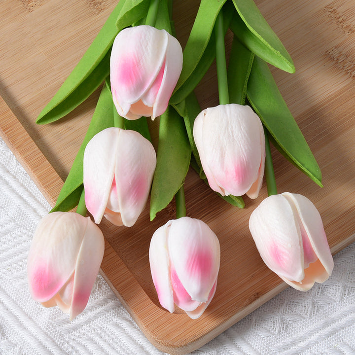 PU Mini Tulip Artificial Flower Home Wedding Decoration Hand Touching Plastic Flower