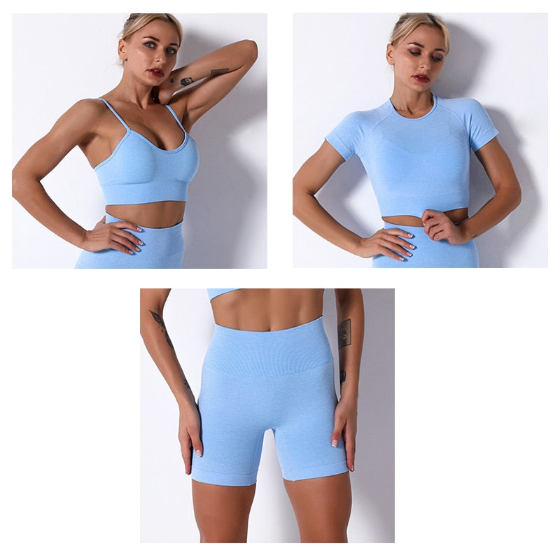 2/3/4 Piece Women’s Seamless Yoga Set — High-Waist Leggings, Shorts, Crop Top and Sports Bra