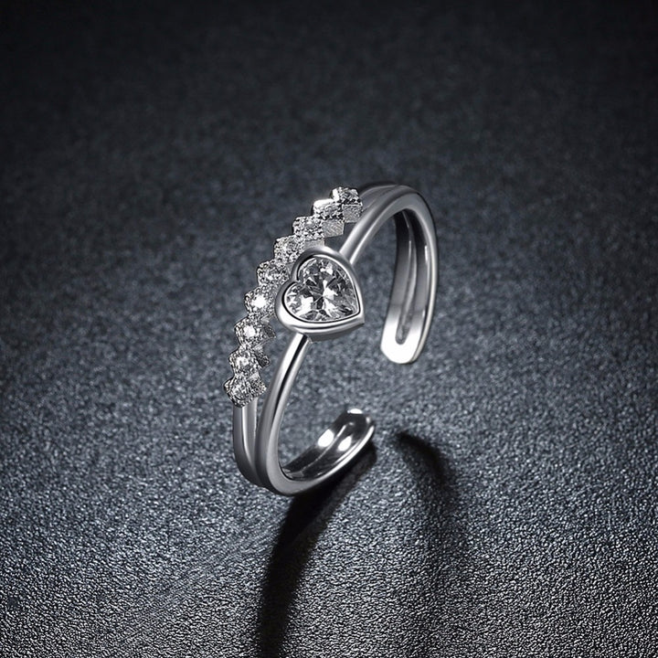 Wedding Jewelry 925 Sterling Silver Heart Zirconia Adjustable Love Rings