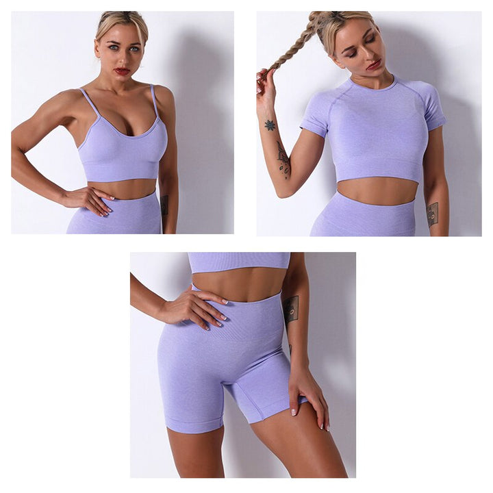 2/3/4 Piece Women’s Seamless Yoga Set — High-Waist Leggings, Shorts, Crop Top and Sports Bra