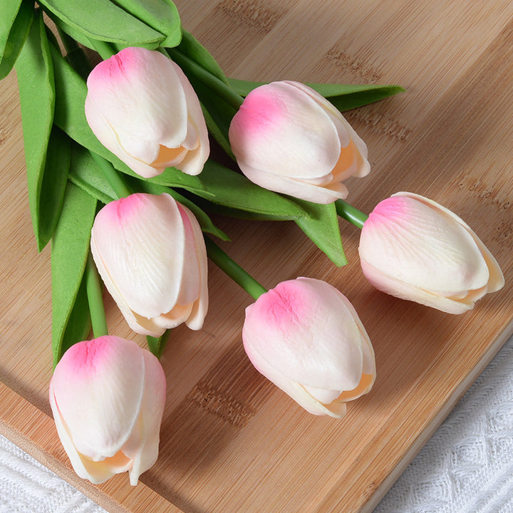 PU Mini Tulip Artificial Flower Home Wedding Decoration Hand Touching Plastic Flower