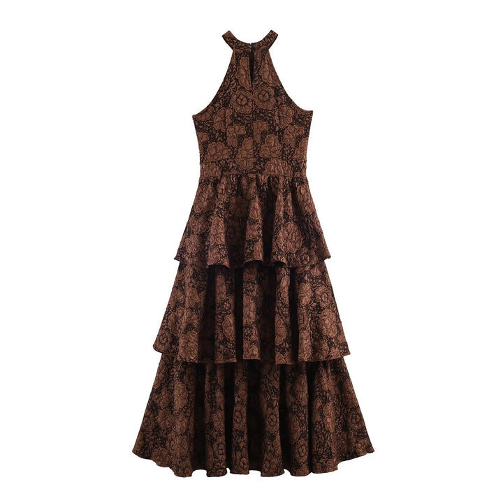 Hanging neck collar long elegant cake skirt
