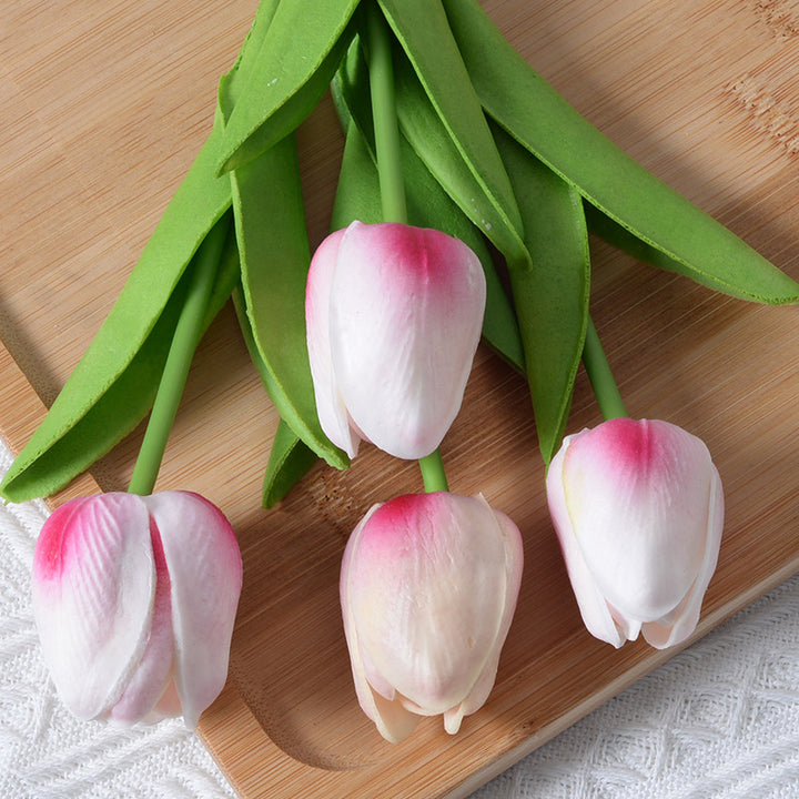 PU Mini Tulip Artificial Flower Home Wedding Decoration Hand Touching Plastic Flower