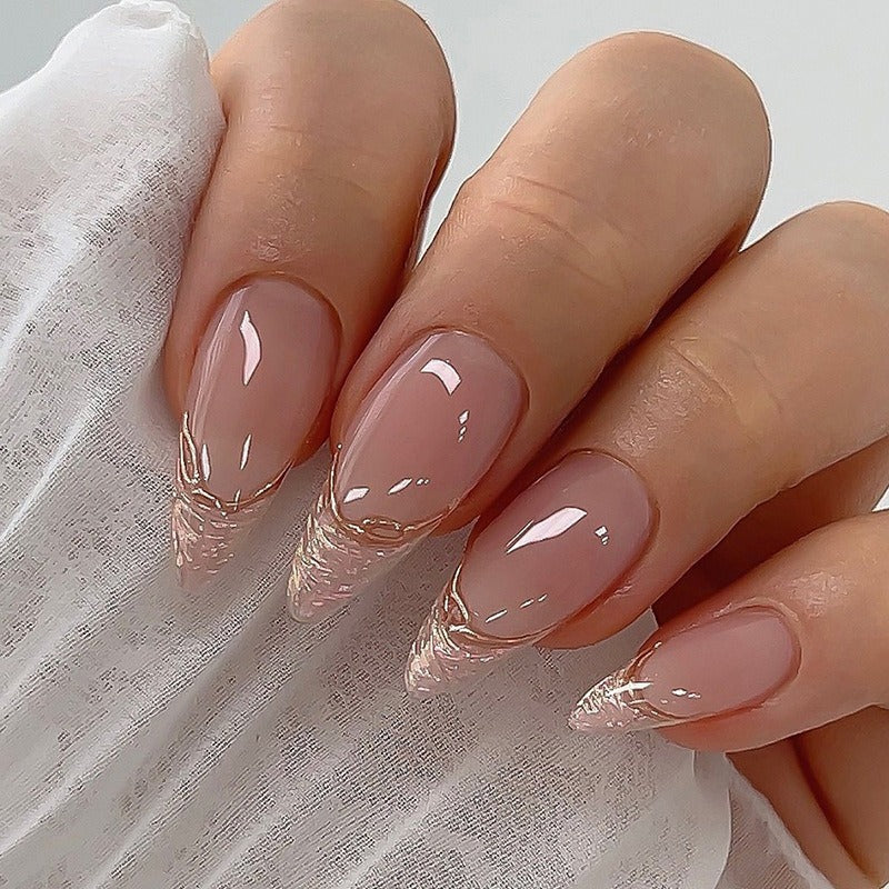 Irregular Pearlescent French Manicure Sweet Ins Style Almond Nail Glitter French Manicure Wearable Manicure
