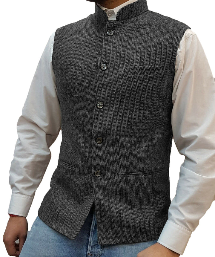 Male vest, Zhongshan collar, herringbone pattern vest, male groom's wedding dress, suit vest