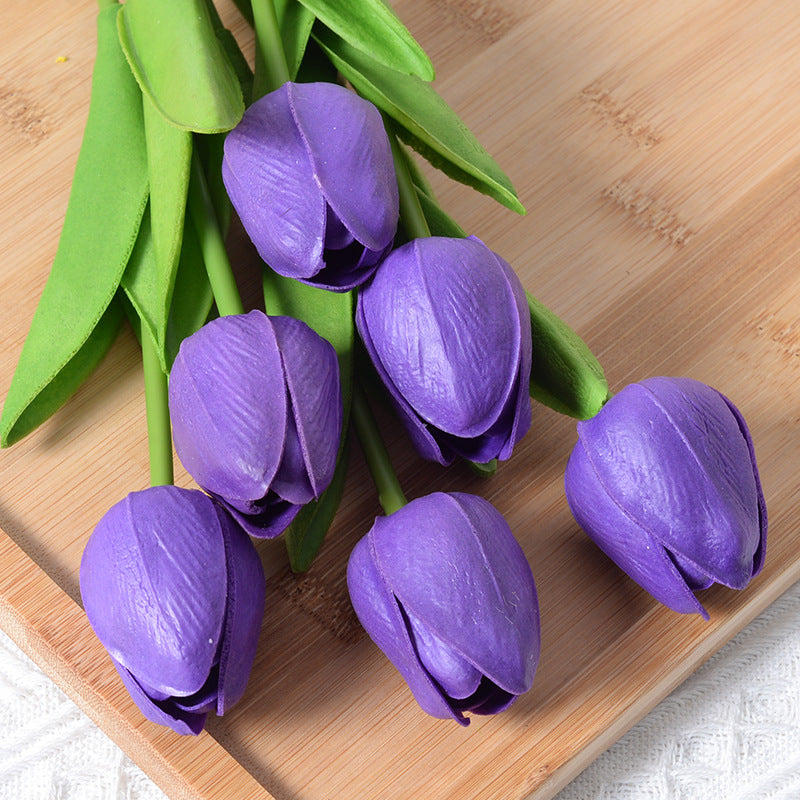 PU Mini Tulip Artificial Flower Home Wedding Decoration Hand Touching Plastic Flower