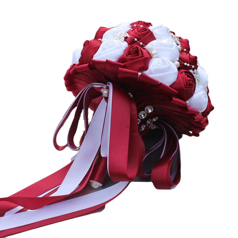 Burgundy Artificial Flower Bridal Bride Bridesmaid Wedding Bouquet