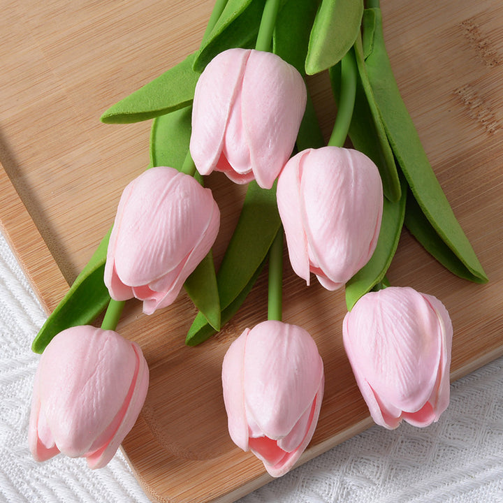 PU Mini Tulip Artificial Flower Home Wedding Decoration Hand Touching Plastic Flower