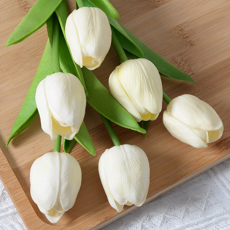 PU Mini Tulip Artificial Flower Home Wedding Decoration Hand Touching Plastic Flower