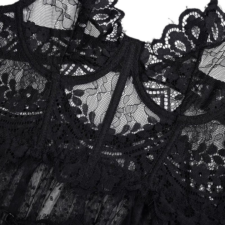 Sexy Lace Mesh Splicing Transparent Three-Piece Lingerie Set