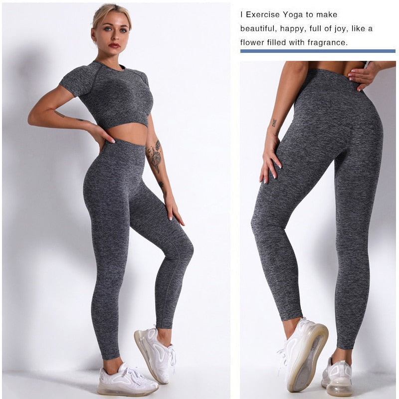 2/3/4 Piece Women’s Seamless Yoga Set — High-Waist Leggings, Shorts, Crop Top and Sports Bra