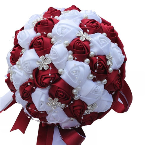 Burgundy Artificial Flower Bridal Bride Bridesmaid Wedding Bouquet