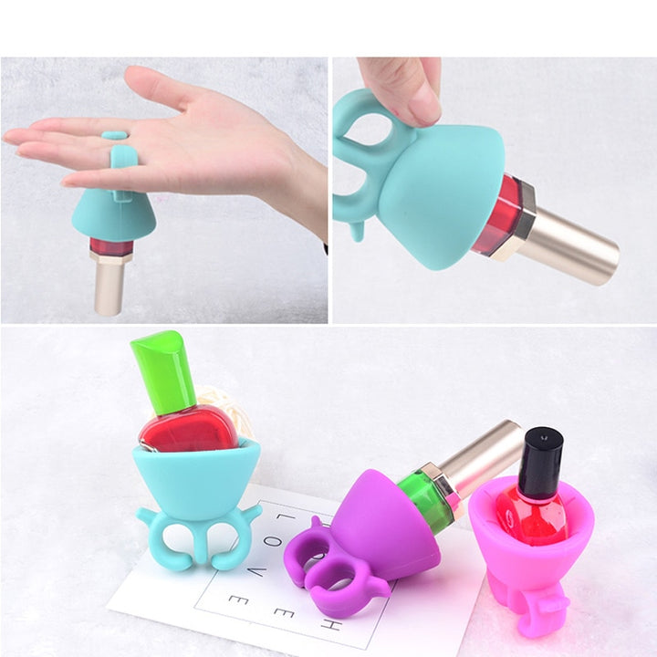 Nail Art Finger Ring Style Gel Polish Varnish Wearable Flexible Silicone Holder Stand Support Manicure Tools