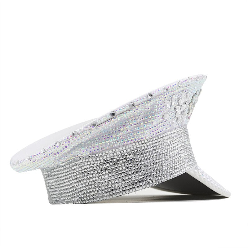 Women's Wedding Versatile Gold Diamond Police Hat Duck Tongue Hat Party Carnival Flat Hat Performance Hat