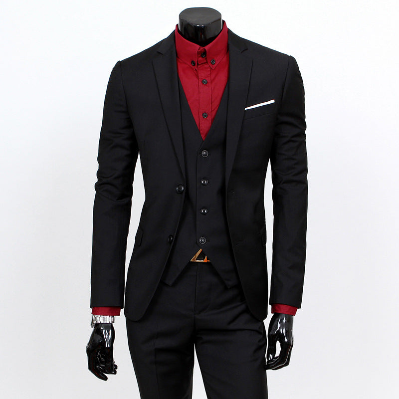 Groom's suit set men's three piece set British casual business suit men's