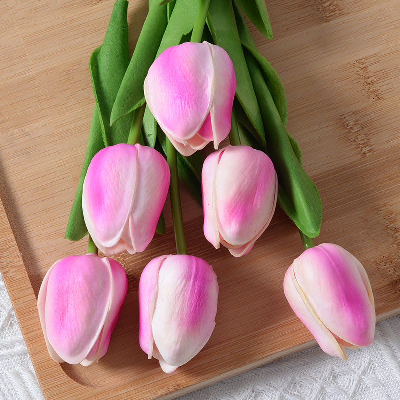 PU Mini Tulip Artificial Flower Home Wedding Decoration Hand Touching Plastic Flower