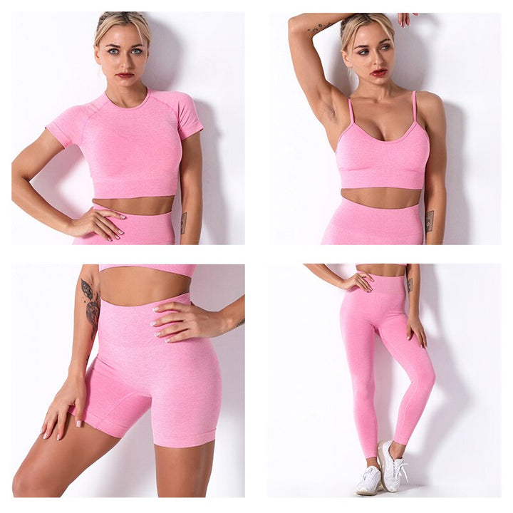 2/3/4 Piece Women’s Seamless Yoga Set — High-Waist Leggings, Shorts, Crop Top and Sports Bra
