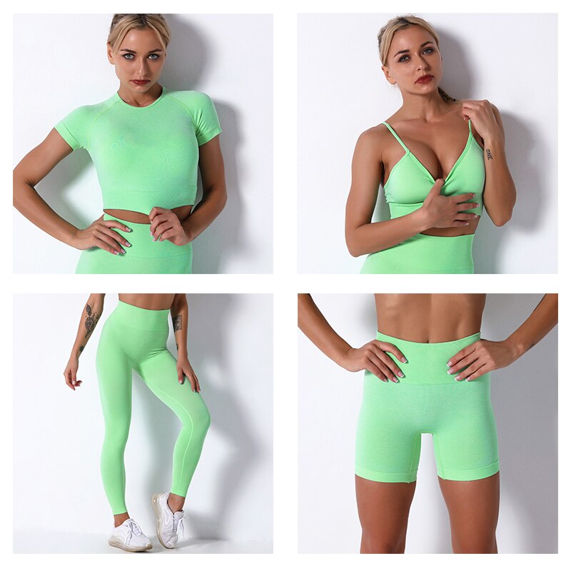 2/3/4 Piece Women’s Seamless Yoga Set — High-Waist Leggings, Shorts, Crop Top and Sports Bra