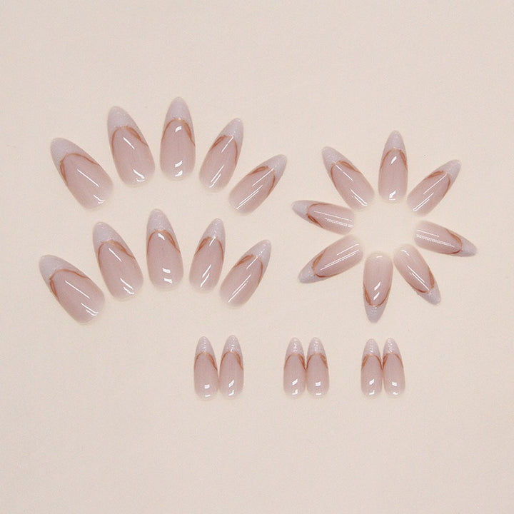 Irregular Pearlescent French Manicure Sweet Ins Style Almond Nail Glitter French Manicure Wearable Manicure