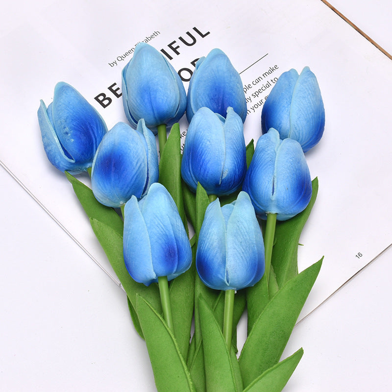 PU Mini Tulip Artificial Flower Home Wedding Decoration Hand Touching Plastic Flower