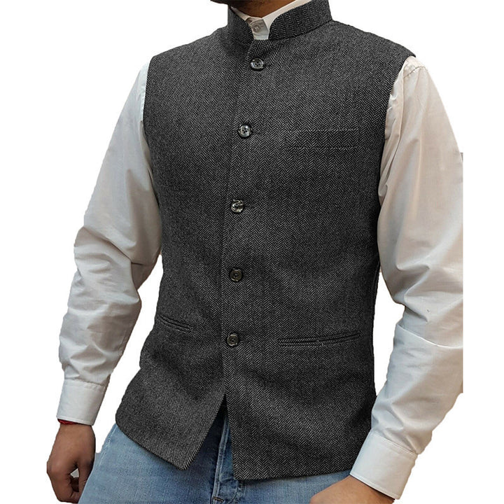 Male vest, Zhongshan collar, herringbone pattern vest, male groom's wedding dress, suit vest