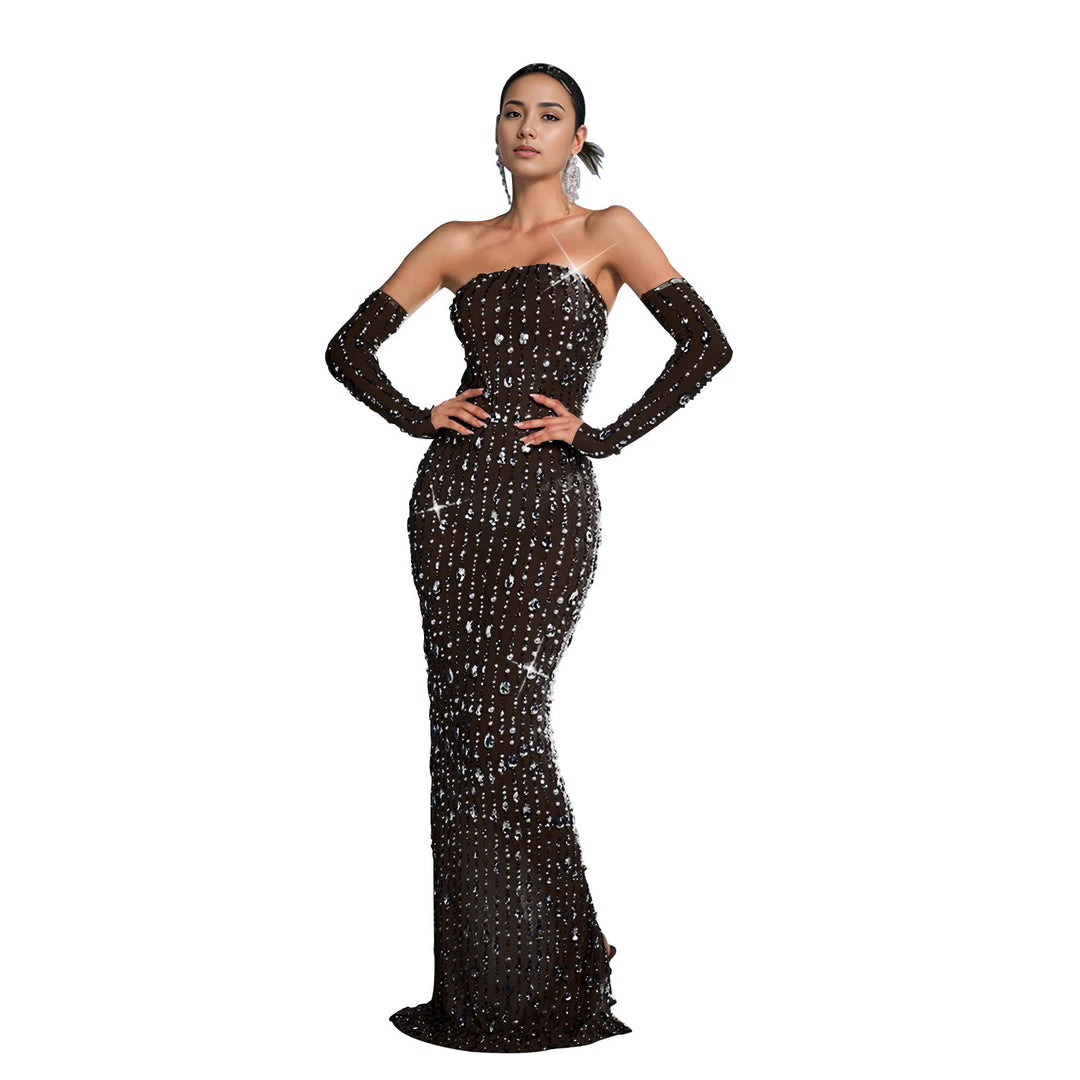 Fashion Women's Embellished One-Shoulder Dress Long Dress