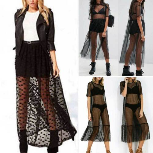 Women’s Summer Transparent Mesh Beach Skirt — Ankle-Length Cover-Up