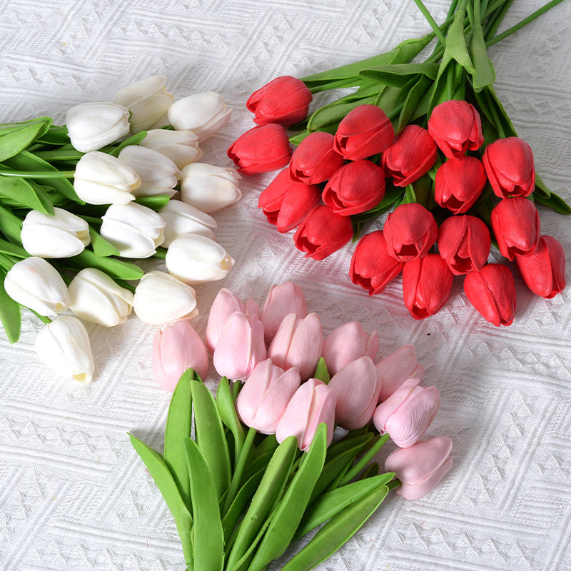 PU Mini Tulip Artificial Flower Home Wedding Decoration Hand Touching Plastic Flower
