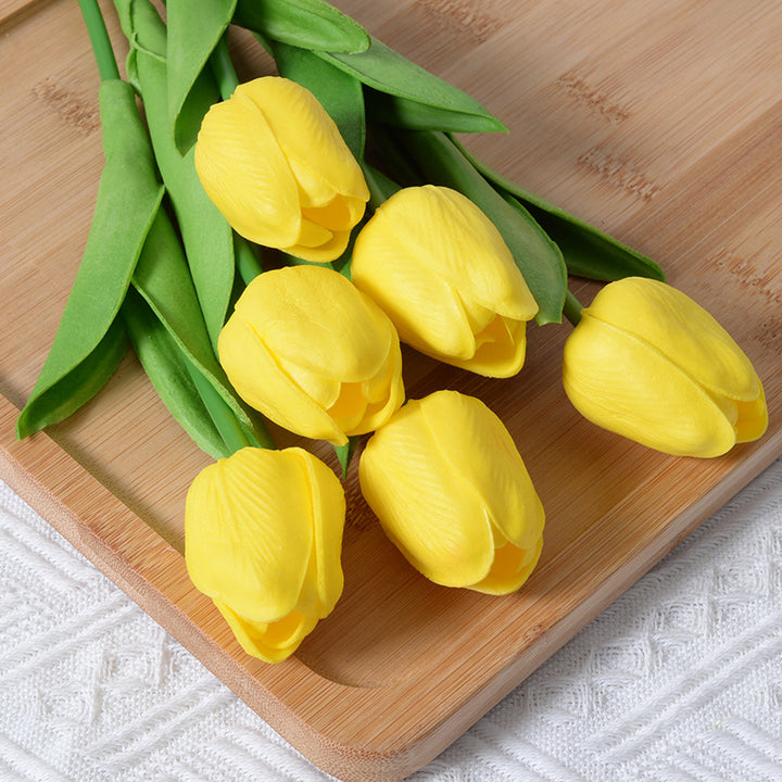 PU Mini Tulip Artificial Flower Home Wedding Decoration Hand Touching Plastic Flower