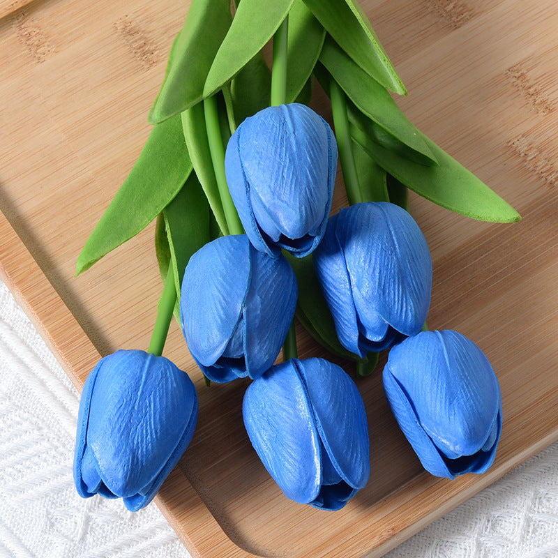 PU Mini Tulip Artificial Flower Home Wedding Decoration Hand Touching Plastic Flower
